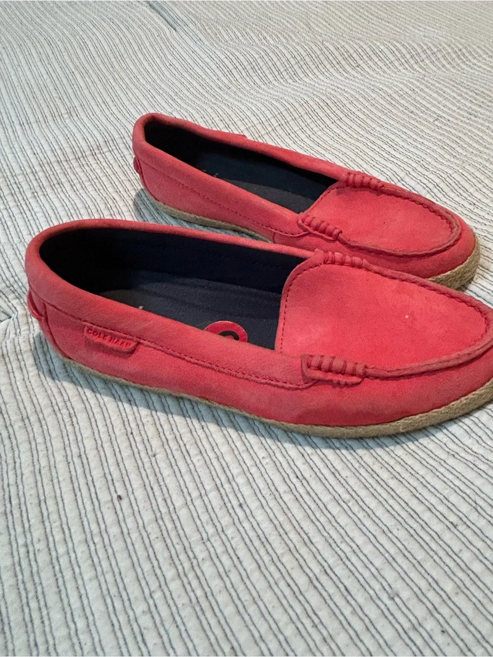 Cole Haan Ladies Coral-Red Suede Moccasin Slip-Ons
